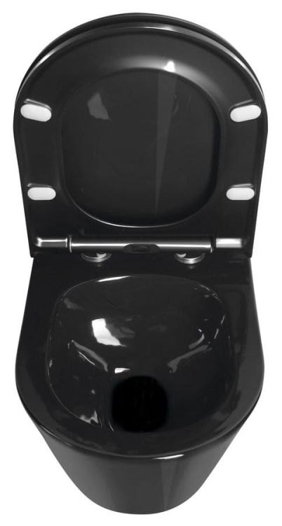 AVVA WC wiszące, Rimless, 35,5x53cm, czarny połysk + deska WC slim Soft Close, czarny połysk