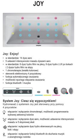 Przejdź do produktu Wanna prostokątna Riho Julia 170x75 cm z hydromasażem Joy B011006005 biała akrylowa