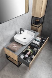 SKARA szafka pod umywalkę Rockstone 110x50x45cm, czarny mat/dąb alabama/biały mat