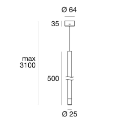 PUCCINI lampa wisząca LED, 2W, 500x25mm, czarny