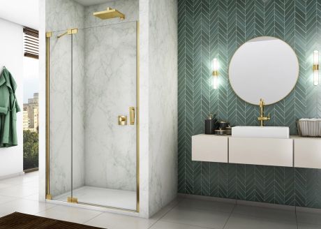 Przejdź do produktu Drzwi prysznicowe wahadłowe 75x200 cm ze złotymi profilami Sanswiss Cadura Gold Line CA13D0751207+V2.CA.12 złoty