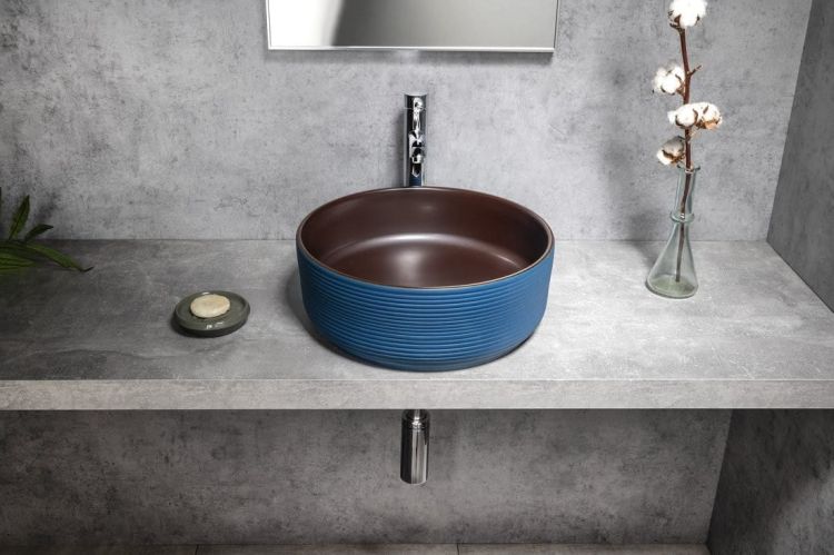 PRIORI umywalka ceramiczna nablatowa Ø 41 cm, niebieski/szary