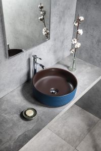 PRIORI umywalka ceramiczna nablatowa Ø 41 cm, niebieski/szary