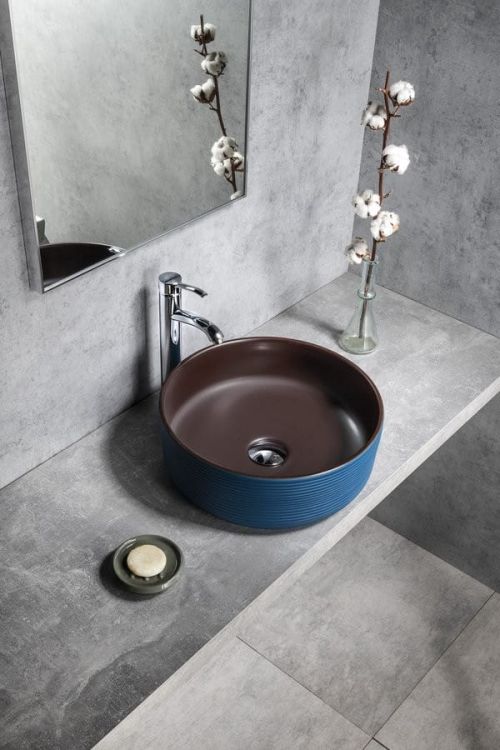 PRIORI umywalka ceramiczna nablatowa Ø 41 cm, niebieski/szary