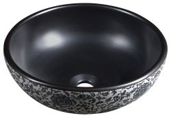 PRIORI umywalka ceramiczna nablatowa Ø 41cm, black z niebieskim wzorem