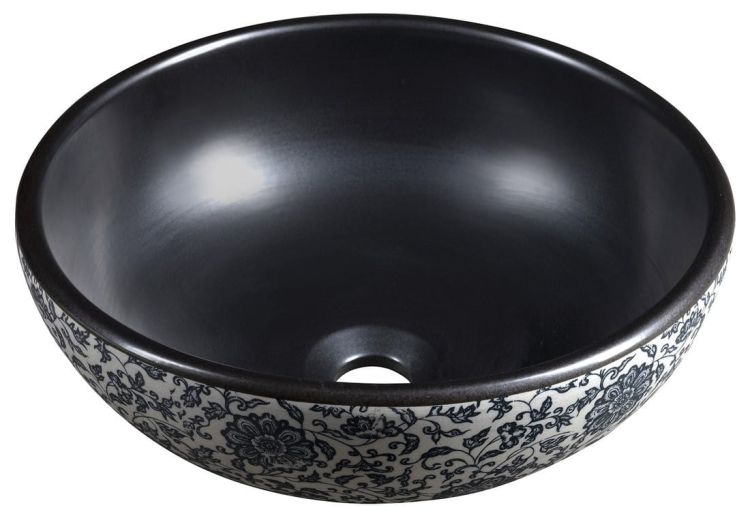 PRIORI umywalka ceramiczna nablatowa Ø 41cm, black z niebieskim wzorem