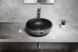 PRIORI umywalka ceramiczna nablatowa Ø 41cm, black z niebieskim wzorem