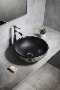 PRIORI umywalka ceramiczna nablatowa Ø 41cm, black z niebieskim wzorem