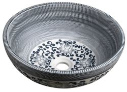 PRIORI umywalka ceramiczna nablatowa Ø 41 cm, niebieski z wzorem