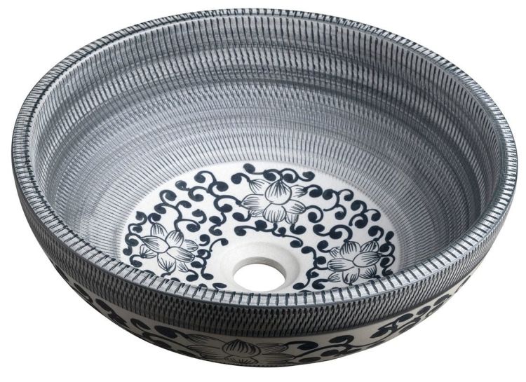 PRIORI umywalka ceramiczna nablatowa Ø 41 cm, niebieski z wzorem