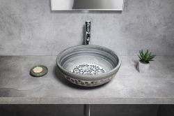 PRIORI umywalka ceramiczna nablatowa Ø 41 cm, niebieski z wzorem