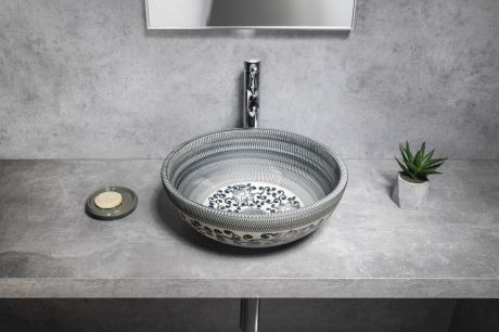 Przejdź do produktu PRIORI umywalka ceramiczna nablatowa Ø 41 cm, niebieski ze wzorem