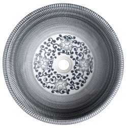 PRIORI umywalka ceramiczna nablatowa Ø 41 cm, niebieski z wzorem