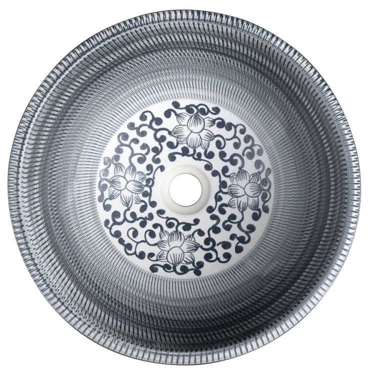 PRIORI umywalka ceramiczna nablatowa Ø 41 cm, niebieski z wzorem