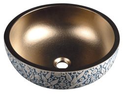 PRIORI umywalka ceramiczna nablatowa Ø 41 cm, miedź/niebieski z wzorem