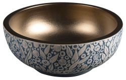 PRIORI umywalka ceramiczna nablatowa Ø 41 cm, miedź/niebieski z wzorem