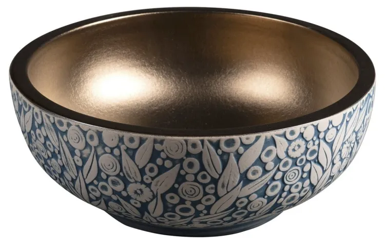 PRIORI umywalka ceramiczna nablatowa Ø 41 cm, miedź/niebieski z wzorem