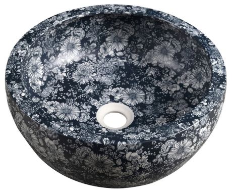 Przejdź do produktu PRIORI umywalka ceramiczna nablatowa Ø 41 cm, niebieskie kwiaty