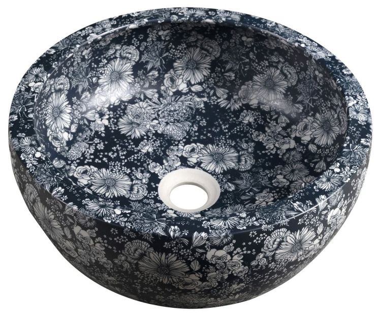 PRIORI umywalka ceramiczna nablatowa Ø 41 cm, niebieskie kwiaty