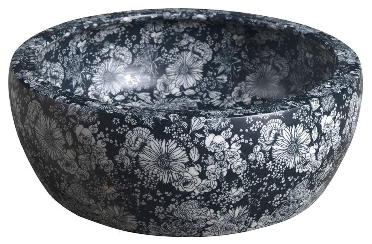 PRIORI umywalka ceramiczna nablatowa Ø 41 cm, niebieskie kwiaty