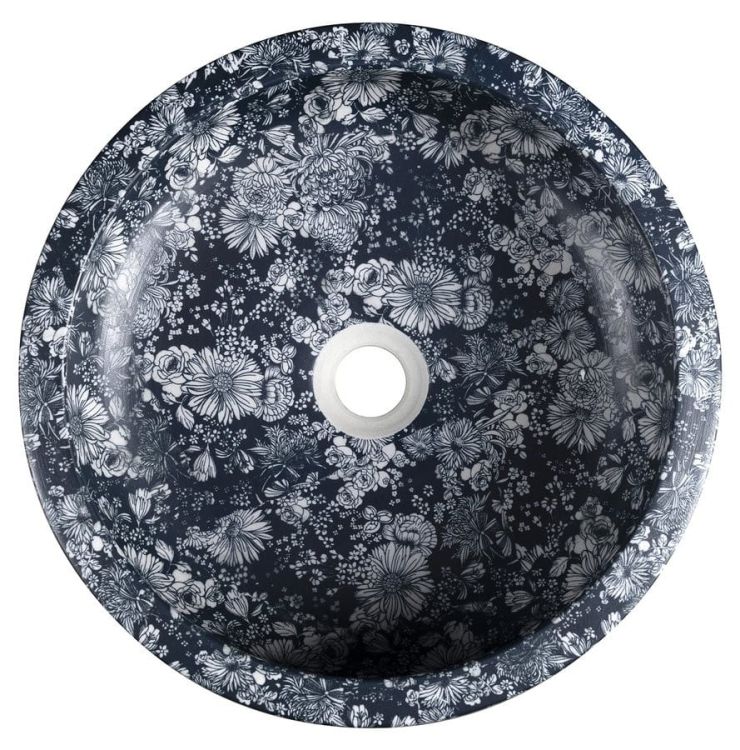PRIORI umywalka ceramiczna nablatowa Ø 41 cm, niebieskie kwiaty