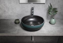 PRIORI umywalka ceramiczna nablatowa Ø 41cm, czarny/zielony