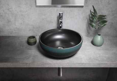Przejdź do produktu PRIORI umywalka ceramiczna nablatowa, średnica 41cm, czarny/zielony