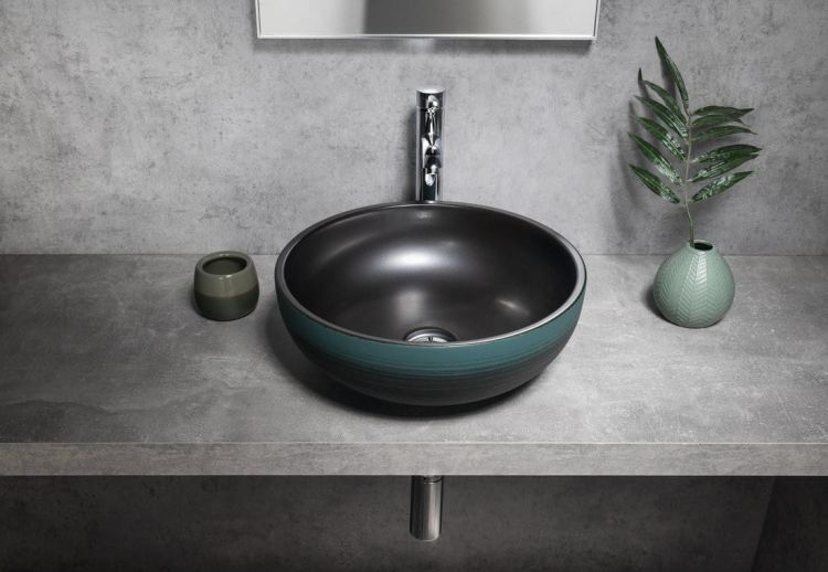 PRIORI umywalka ceramiczna nablatowa Ø 41cm, czarny/zielony