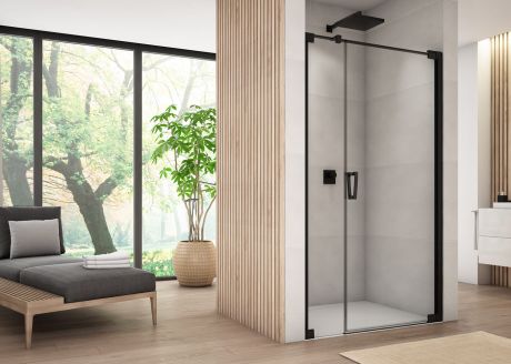 Przejdź do produktu Czarne drzwi prysznicowe wahadłowe 90x200 cm Sanswiss Cadura Black Line CA31CD0900607 czarny mat