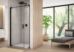 Czarne drzwi prysznicowe wahadłowe 100x200 cm Sanswiss Cadura Black Line CA31CG1000607 czarny mat lewe