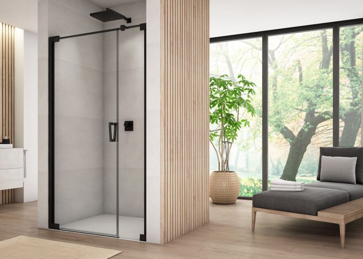 Czarne drzwi prysznicowe wahadłowe 140x200 cm Sanswiss Cadura Black Line CA31CD1400607 czarny mat lewe