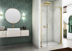 Złote drzwi prysznicowe wahadłowe 80x200 cm Sanswiss Cadura Gold Line CA31CD0801207 złoty prawe
