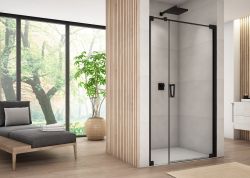 Czarne drzwi prysznicowe wahadłowe 90x200 cm Sanswiss Cadura Black Line CA31CD0900607 czarny mat prawe