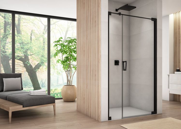 Czarne drzwi prysznicowe wahadłowe 90x200 cm Sanswiss Cadura Black Line CA31CD0900607 czarny mat prawe