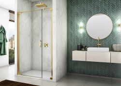 Złote drzwi prysznicowe wahadłowe 80x200 cm Sanswiss Cadura Gold Line CA31CG0801207 złoty lewe
