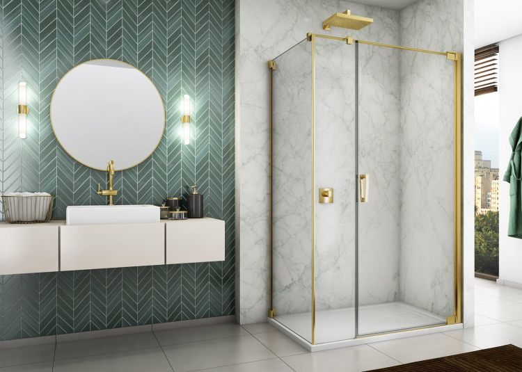 Kabina prysznicowa 80x200x80 cm ze złotymi profilami i drzwiami otwieranymi w obie strony Sanswiss Cadura Gold Line CA31CD0801207+CAT50801207