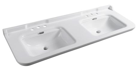 Przejdź do produktu WALDORF umywalka ceramiczna podwójna 150x55cm, z 3 otworami na baterię, biały