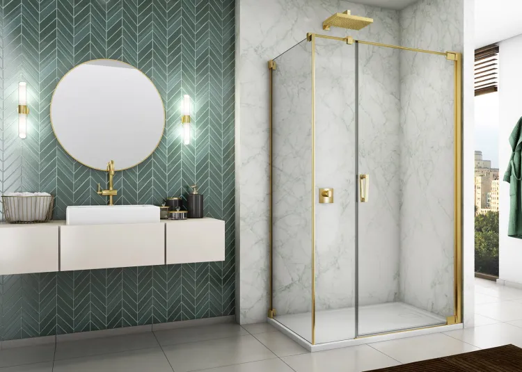 Kabina prysznicowa 90x200x80 cm ze złotymi profilami i drzwiami otwieranymi w obie strony Sanswiss Cadura Gold Line CA31CD0901207+CAT50801207