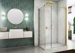 Kabina prysznicowa 100x200x100 cm ze złotymi profilami i drzwiami otwieranymi w obie strony Sanswiss Cadura Gold Line CA31CD1001207+CAT51001207