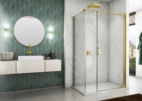 Przejdź do produktu Kabina prysznicowa 100x200x100 cm ze złotymi profilami i drzwiami otwieranymi w obie strony Sanswiss Cadura Gold Line CA31CD1001207+CAT51001207