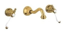 Bateria umywalkowa Retro ścienna 3-otworowa Giulini Praga 7522 złota