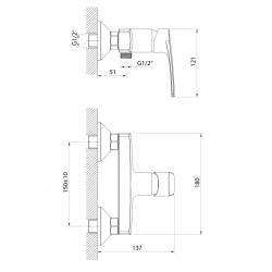 KORANA bateria prysznicowa ścienna, rozstaw 150mm, chrom
