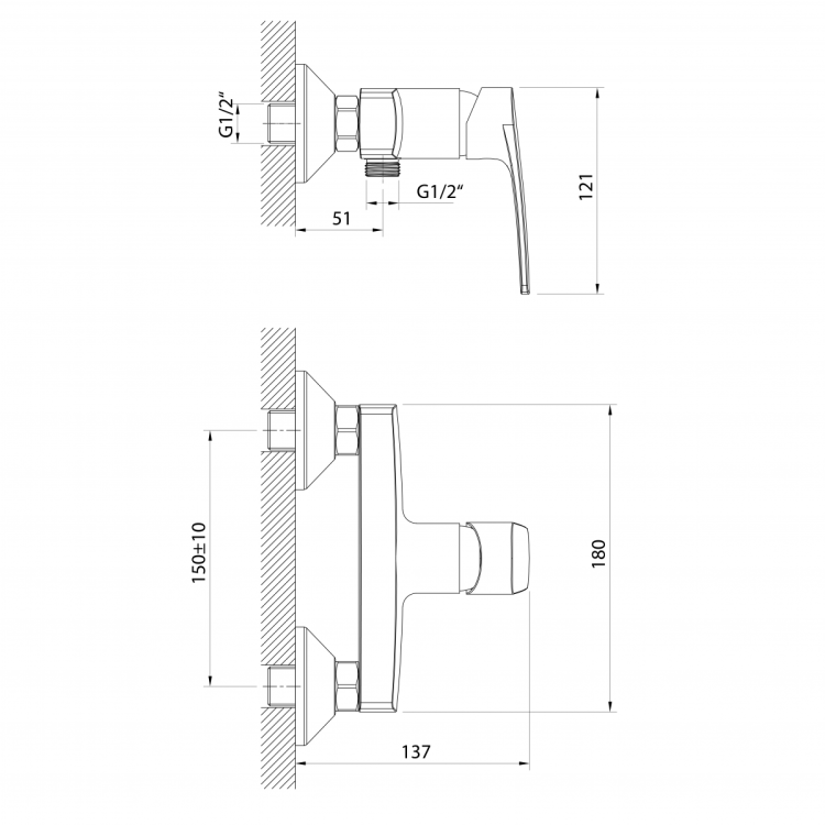 KORANA bateria prysznicowa ścienna, rozstaw 150mm, chrom