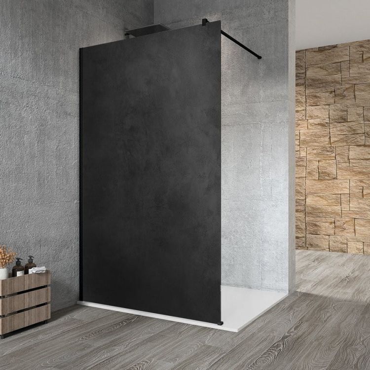 VARIO BLACK jednoczęściowa kabina przysznicowa Walk-In, montaż przy ścianie, blat HPL Kara, 1300 mm