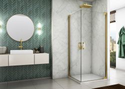 Kabina prysznicowa 75x200x75 cm ze złotymi profilami i drzwiami wahadłowymi Sanswiss Cadura Gold Line CA1CD0751207+CA1CG0751207 złoty
