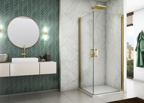 Przejdź do produktu Kabina prysznicowa 80x200x80 cm ze złotymi profilami i drzwiami wahadłowymi Sanswiss Cadura Gold Line CA1CD0801207+CA1CG0801207 złoty