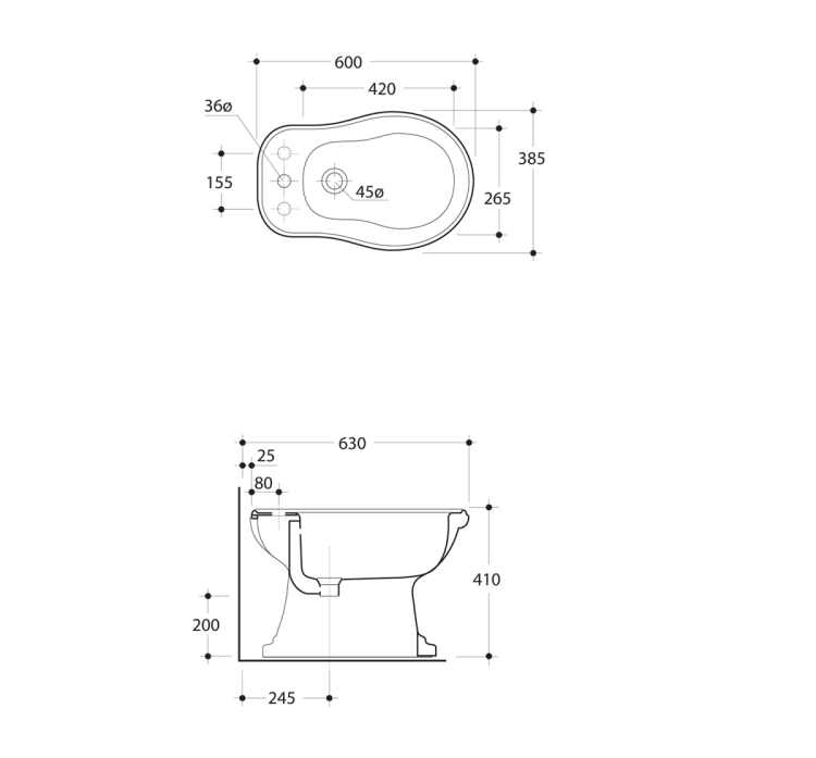 RETRO bidet 38,5x60cm, czarny mat