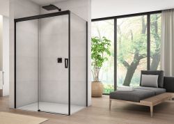Kabina prysznicowa 100x200x100 cm z czarnymi profilami i drzwiami przesuwnymi Sanswiss Cadura Black Line CAS2G1000607+CAST1000607 czarny mat - drzwi lewe