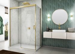 Kabina prysznicowa 100x200x100 cm ze złotymi profilami i drzwiami przesuwnymi Sanswiss Cadura Gold Line CAS2G1001207+CAST1001207 złoty - lewe drzwi