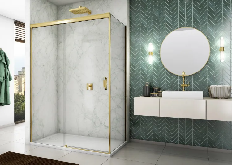 Kabina prysznicowa 130x200x70 cm ze złotymi profilami i drzwiami przesuwnymi Sanswiss Cadura Gold Line CAS2G1301207+CAST0701207 złoty - lewe drzwi